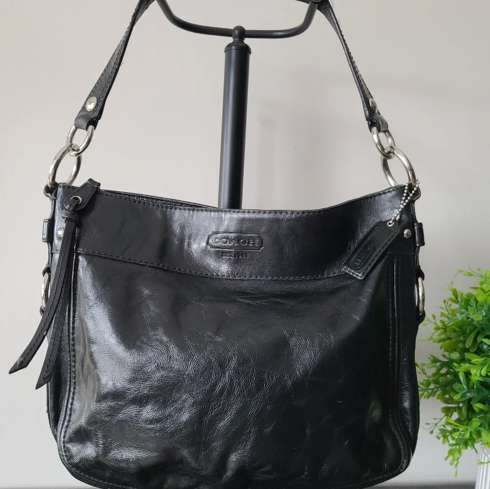 Coach Zoe Black Leather Hobo Shoulder Bag #F15478 - Picture 7 of 14